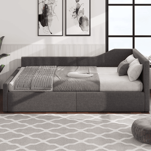 Cama nido 140x200 - Estofada com arrumação - Cinza