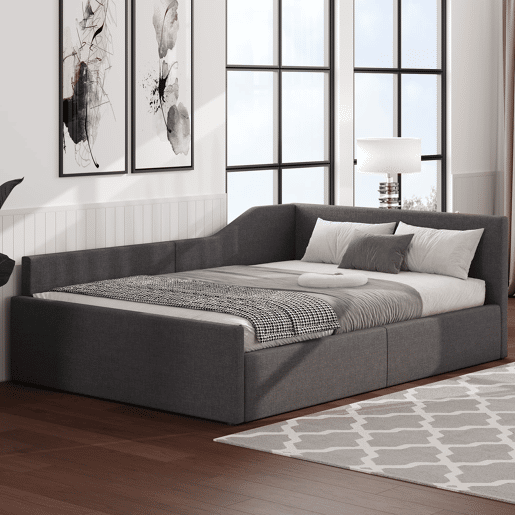 Cama nido 140x200 - Estofada com arrumação - Cinza