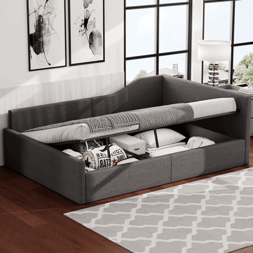 Cama nido 140x200 - Estofada com arrumação - Cinza