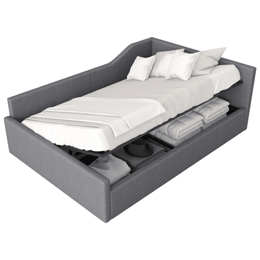 Cama nido 140x200 - Estofada com arrumação - Cinza