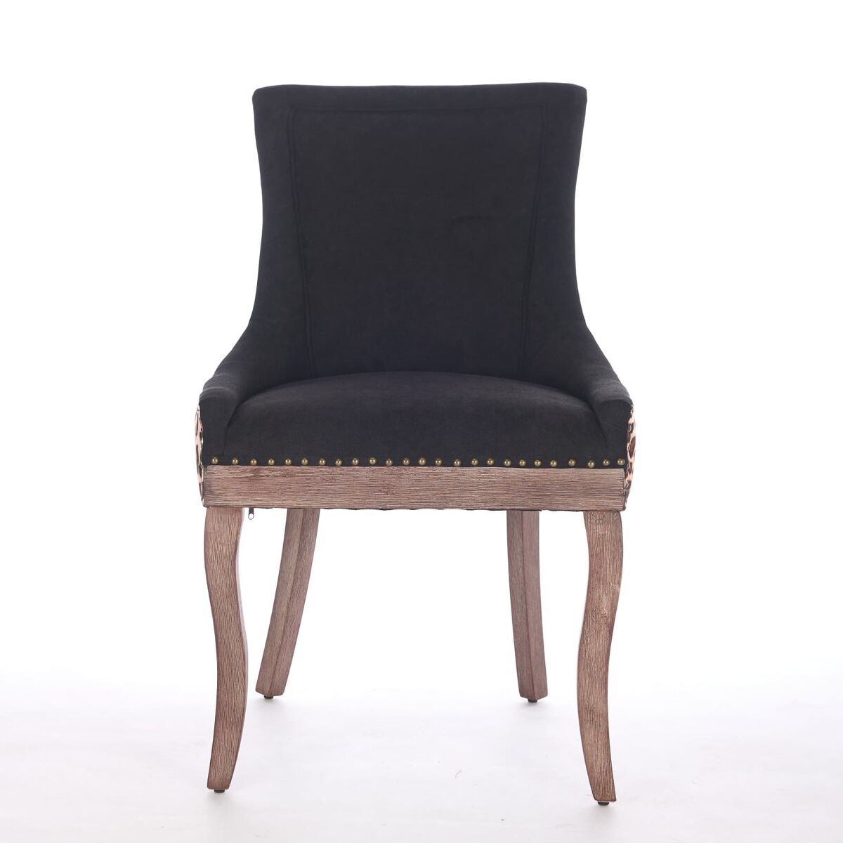 Silla comedor 2 uds - tapizada tela gruesa, patas madera maciza, tachuelas bronce - leopardo