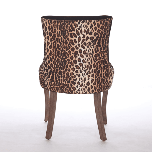 Cadeira de sala de jantar 2 unidades - Estofada em tecido grosso, pernas em madeira maciça, tachas em bronze - Leopardo