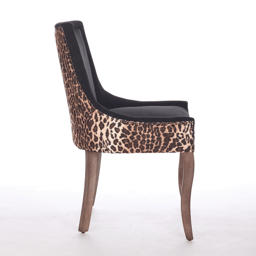Cadeira de sala de jantar 2 unidades - Estofada em tecido grosso, pernas em madeira maciça, tachas em bronze - Leopardo