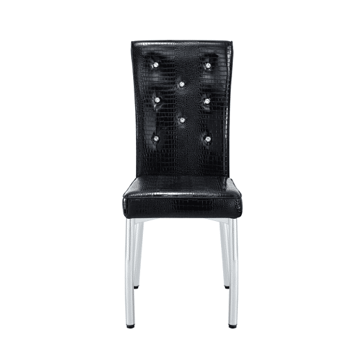 Cadeiras de sala de jantar 2 unidades - Estofadas em pele crocodilo retro, fivela em cristal, pernas em metal - Preto