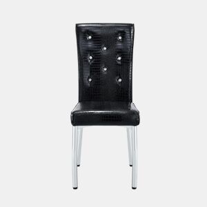 Cadeiras de sala de jantar 2 unidades - Estofadas em pele crocodilo retro, fivela em cristal, pernas em metal - Preto