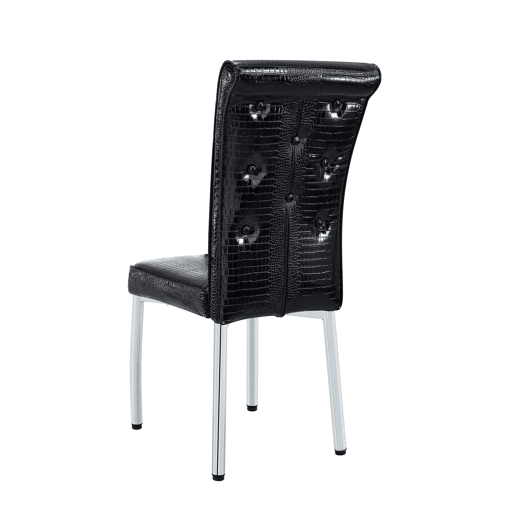 Cadeiras de sala de jantar 2 unidades - Estofadas em pele crocodilo retro, fivela em cristal, pernas em metal - Preto