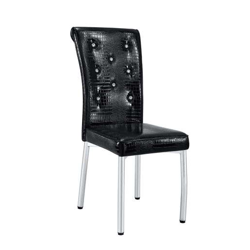 Cadeiras de sala de jantar 2 unidades - Estofadas em pele crocodilo retro, fivela em cristal, pernas em metal - Preto