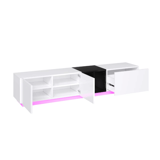 Móvel de TV moderno - Design simples com gavetas e compartimentos abertos - Branco Móvel de TV moderno - Design simples com gavetas e compartimentos abertos - Branco