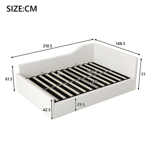 Cama de dia 140x200 - Estofada com arrumação inferior - Bege