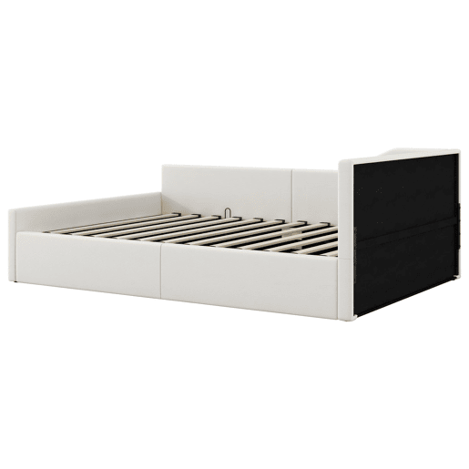 Cama de dia 140x200 - Estofada com arrumação inferior - Bege