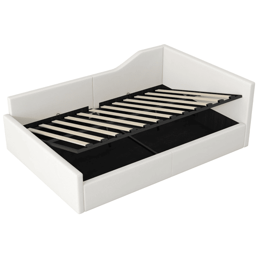 Cama de dia 140x200 - Estofada com arrumação inferior - Bege