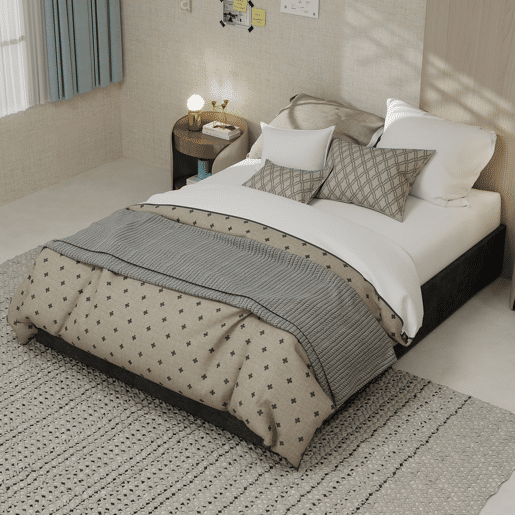 Cama moderna minimalista 140x200 - com pistões elevatórios - cinzento