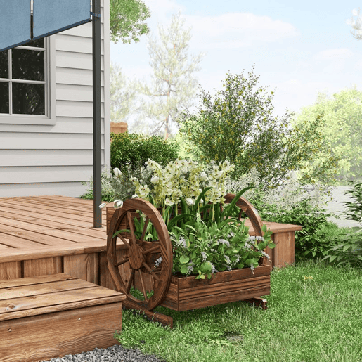 Outsunny Floreira de Madeira para Exterior 3 Níveis com Design em Escada e Rodas Orifícios de Drenagem Horta Urbana para Plantas e Flores Terraço e Jardim 61x62x57 cm Carbonizado