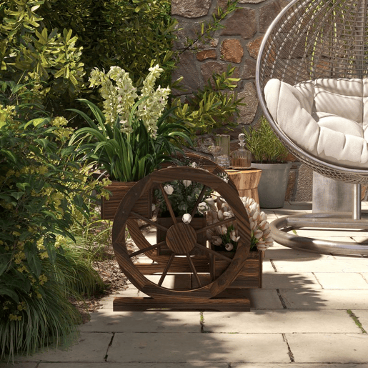 Outsunny Floreira de Madeira para Exterior 3 Níveis com Design em Escada e Rodas Orifícios de Drenagem Horta Urbana para Plantas e Flores Terraço e Jardim 61x62x57 cm Carbonizado