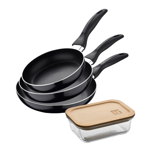 Set de frigideiras San Ignacio de 3 peças + recipiente hermético