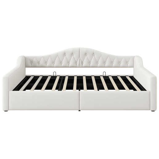 Cama de dia estofada 140x200 - com LED e arrumação - Bege