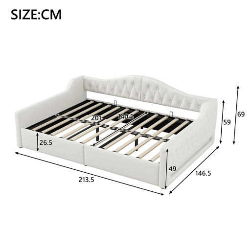 Cama de dia estofada 140x200 - com LED e arrumação - Bege