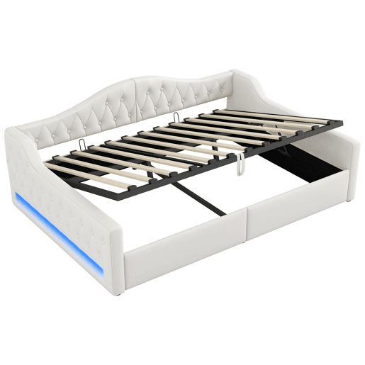 Cama de dia estofada 140x200 - com LED e arrumação - Bege