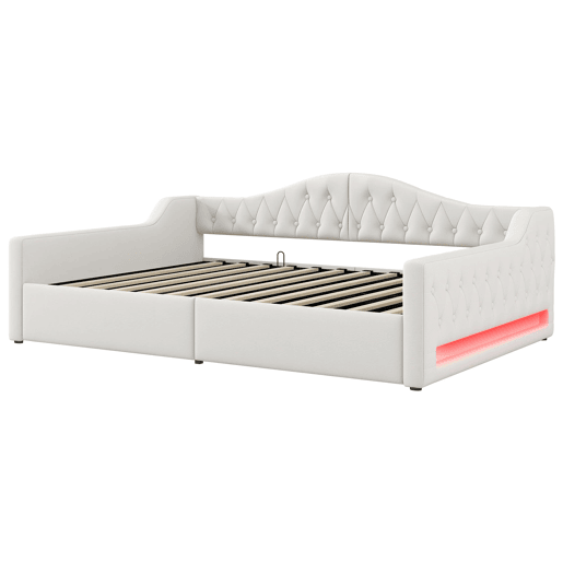 Cama de dia estofada 140x200 - com LED e arrumação - Bege