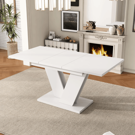 Mesa extensível 120160*80 cm - Mesa retangular com pés em V, estilo simples - Branca