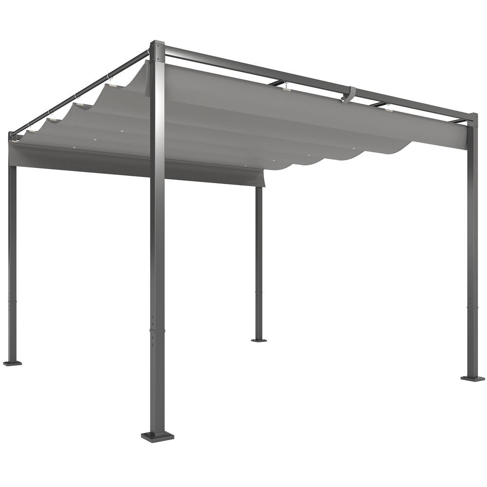Outsunny pérgola con techo retráctil pérgola de 3x3 m cenador de pared o independiente con cierre magnético protección uv30+ pabellón para jardín patio terraza exterior gris