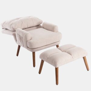 Poltrona lounge com apoio para os pés - encosto com 5 posições, reclinável, com bandeja lateral - Bege