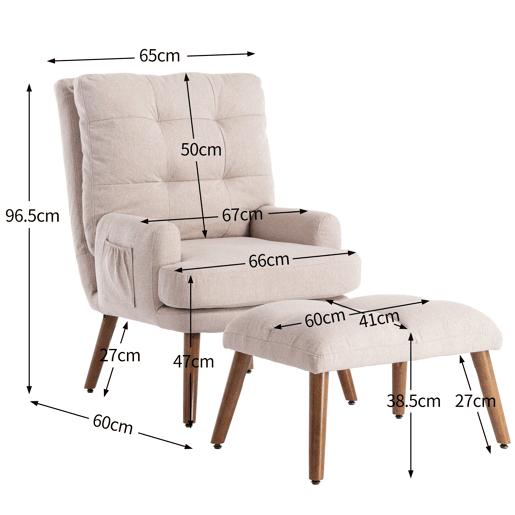 Poltrona lounge com apoio para os pés - encosto com 5 posições, reclinável, com bandeja lateral - Bege