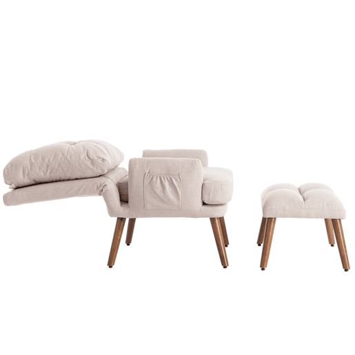 Poltrona lounge com apoio para os pés - encosto com 5 posições, reclinável, com bandeja lateral - Bege