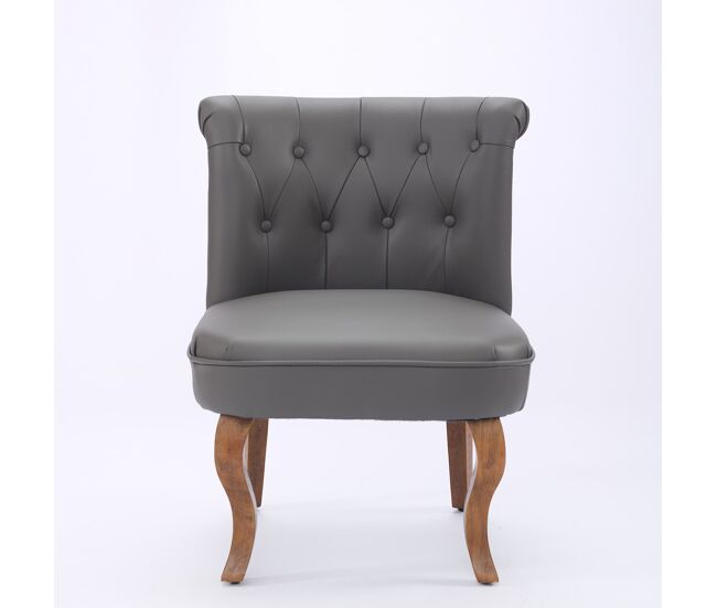 Sillón individual - cuero auténtico, patas de madera maciza - gris