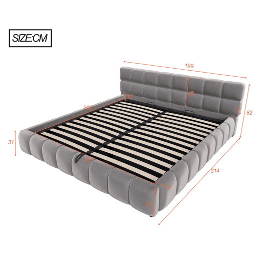 Cama estofada 180x200 cm - com luz LED, cabeceira e armazenamento hidráulico - cinza Cama estofada 180x200 cm - com luz LED, cabeceira e armazenamento hidráulico - cinza