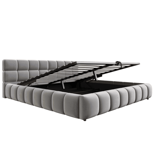 Cama estofada 180x200 cm - com luz LED, cabeceira e armazenamento hidráulico - cinza Cama estofada 180x200 cm - com luz LED, cabeceira e armazenamento hidráulico - cinza