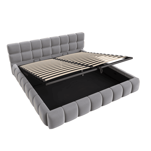 Cama estofada 180x200 cm - com luz LED, cabeceira e armazenamento hidráulico - cinza Cama estofada 180x200 cm - com luz LED, cabeceira e armazenamento hidráulico - cinza
