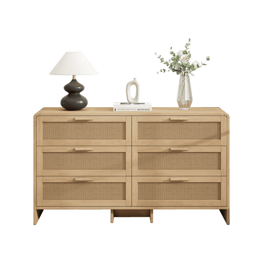 Aparador de canto 130 cm - 6 gavetas em rattan curvado - Natural
