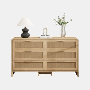 Aparador de canto 130 cm - 6 gavetas em rattan curvado - Natural