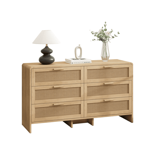 Aparador de canto 130 cm - 6 gavetas em rattan curvado - Natural