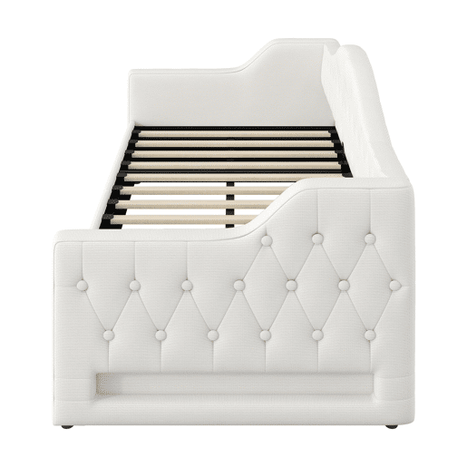 Cama de dia 90x200 - estofada com LED e espaço de armazenamento - Bege