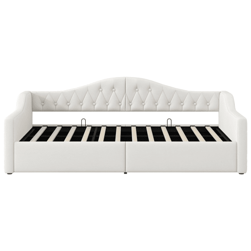 Cama de dia 90x200 - estofada com LED e espaço de armazenamento - Bege