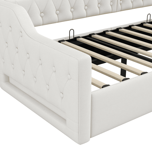 Cama de dia 90x200 - estofada com LED e espaço de armazenamento - Bege