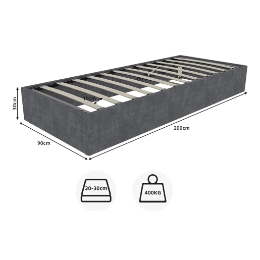 Cama moderna 90x200 - Estilo simples, elevador a gás, veludo holandês - Cinza