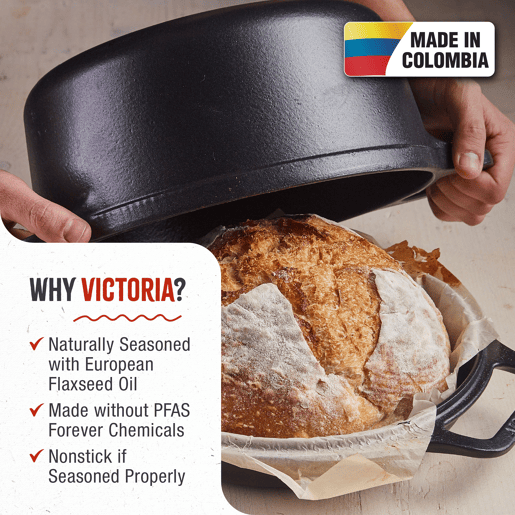 Forno Holandês Combo Indução Ferro Fundido Curado 27cm, Panela 5,7L e Frigideira sem PTFE e PFOA Victoria 30940