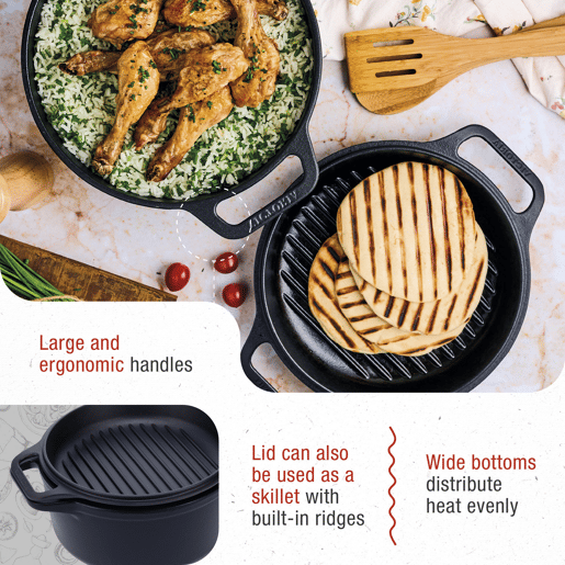 Forno Holandês Combo Indução Ferro Fundido Curado 27cm, Panela 5,7L e Frigideira sem PTFE e PFOA Victoria 30940