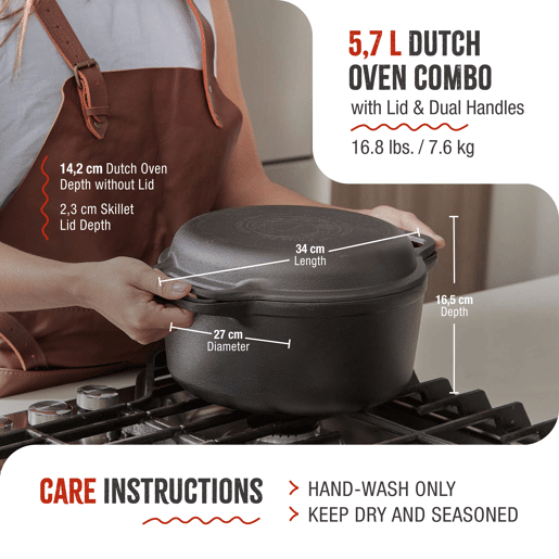 Forno Holandês Combo Indução Ferro Fundido Curado 27cm, Panela 5,7L e Frigideira sem PTFE e PFOA Victoria 30940