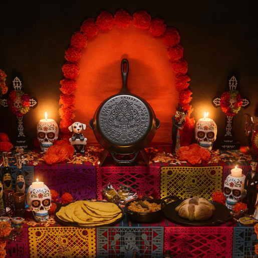 Frigideira de Ferro Fundido Curado 25 cm Day of the Dead La Catrina Adequada para Indução, Fogo, Churrasqueira, Forno, SKS34603