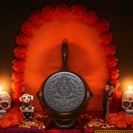 Frigideira de Ferro Fundido Esmaltado 25 cm Day of the Dead La Catrina Adequada para Indução, Fogo, Churrasqueira, Forno, Catrina SKE30667