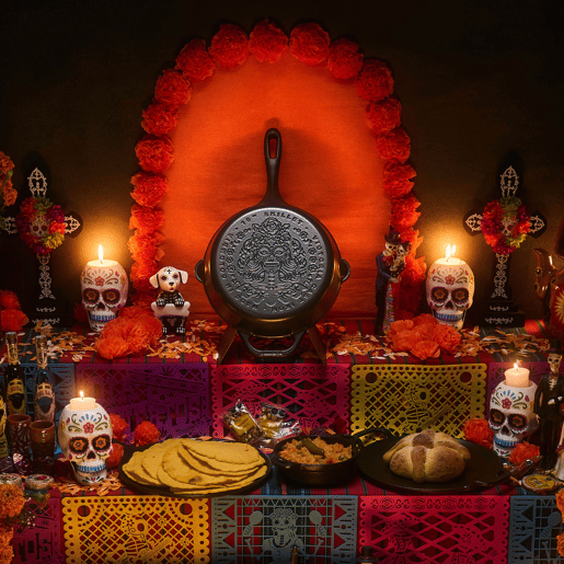 Frigideira de Ferro Fundido Esmaltado 25 cm Day of the Dead La Catrina Adequada para Indução, Fogo, Churrasqueira, Forno, Catrina SKE30667