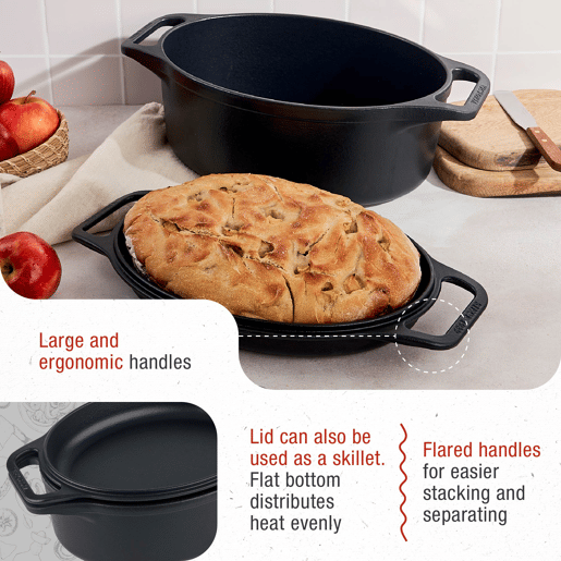 Forno Holandês Combo Indução Ferro Fundido Curado 31cm, Panela 5,7L e Frigideira sem PTFE e PFOA, Victoria 38847