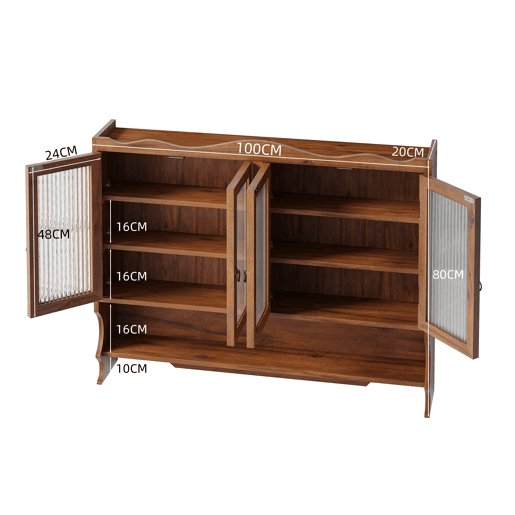 Armário de parede retro 100 cm - 4 portas, 2 níveis de armazenamento e gancho aberto - Castanho Armário de parede retro 100 cm - 4 portas, 2 níveis de armazenamento e gancho aberto - Castanho