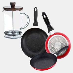 Set de frigideiras San Ignacio de 3 peças + cafeteira francesa