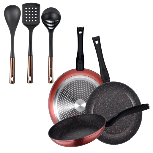 Set de frigideiras San Ignacio de 3 peças + Set de utensílios Set de frigideiras San Ignacio de 3 peças + Set de utensílios