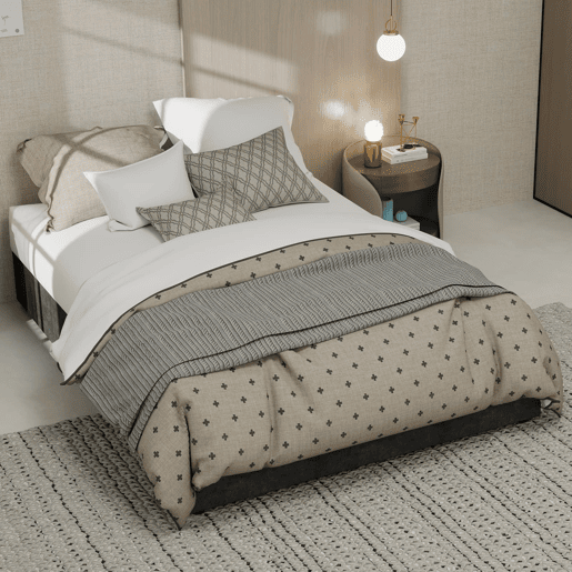 Cama 140x200 - minimalista, com pistão elevador, veludo cinzento